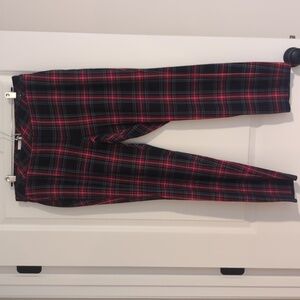 J Jill Pants Tartan Plaid Bi-Stretch Sz 12 Holiday Black Red Plaid Pockets